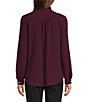 Color:Winetastin - Image 2 - Woven Point Collar Neck Roll-Tab Sleeve Button Front Shirt