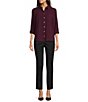 Color:Winetastin - Image 3 - Woven Point Collar Neck Roll-Tab Sleeve Button Front Shirt
