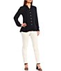 Color:Black - Image 3 - Woven Split V-Neck Long Sleeve Tunic Button Front Blouse