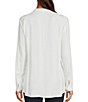 Color:Ivory - Image 2 - Woven Split V-Neck Long Sleeve Tunic Button Front Blouse