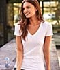 Color:White - Image 3 - Second Skin Pima Cotton Solid V-Neck Short Sleeve Lounge Tee