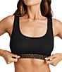 Tommy John Second Skin Solid With Leopard Print Trim Scoop Neck Bralette, Color:Black/Leopard - Image 1