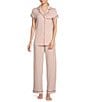 Color:Peach Skin - Image 1 - Short Sleeve Notch Collar Button Front Pajama Set