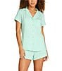 Color:Misty Jade - Image 1 - Short Sleeve Notch Collar Shorty Tri-Blend Dotted Pajama Set