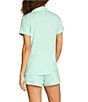 Color:Misty Jade - Image 2 - Short Sleeve Notch Collar Shorty Tri-Blend Dotted Pajama Set
