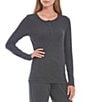 Color:Heather Charcoal - Image 1 - Solid Long Sleeve Henley Neck Coordinating Lounge Top