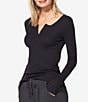 Color:Black - Image 1 - Solid Long Sleeve Henley Neck Coordinating Lounge Top