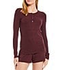 Color:Wine Tasting - Image 1 - Solid Long Sleeve Henley Neck Coordinating Lounge Top