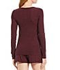 Color:Wine Tasting - Image 2 - Solid Long Sleeve Henley Neck Coordinating Lounge Top