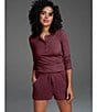 Color:Wine Tasting - Image 4 - Solid Long Sleeve Henley Neck Coordinating Lounge Top