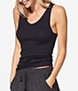 Color:Black - Image 1 - Solid V-Neck Sleeveless Knit Coordinating Lounge Top