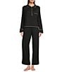 Color:Black - Image 1 - Triblend Long Sleeve Top & Flared Pant Knit Pajama Set
