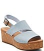 Color:Pastel Blue Washed Denim - Image 1 - Claudine Denim Cork Platform Wedge Slingback Sandals