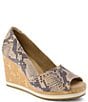 TOMS Women's Essential Snake Print Suede Peep Toe Wedges - Image 1
