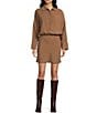 TOPSHOP Collared Long Sleeve Micro Mini Shirt Dress, Color:Brown - Image 1