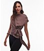 TOPSHOP Drape Neck Short Sleeve Top, Color:Multi - Image 6