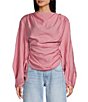 TOPSHOP Long Puffy Sleeve Ruched Tie Side Top - Image 1