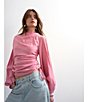 TOPSHOP Long Puffy Sleeve Ruched Tie Side Top - Image 5