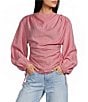 TOPSHOP Long Puffy Sleeve Ruched Tie Side Top - Image 1
