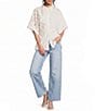 TOPSHOP Woven Oversized Cinched Waist 3/4 Sleeve Point Collar Cutwork Top - Image 3