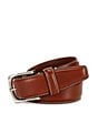 Color:Saddle Brown - Image 1 - Stitched Edge Italian Leather Belt