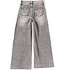Tractr Big Girls Leopard Printed Star Patch Pocket Wide Leg Jeans - Image 2