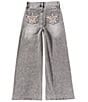 Tractr Big Girls Leopard Printed Star Patch Pocket Wide Leg Jeans - Image 2