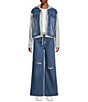 Tractr Tractr Blu Color Block French Terry Denim Long Sleeve Hooded Jacket, Color:Medium Indigo - Image 5