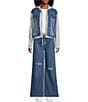 Tractr Tractr Blu Color Block French Terry Denim Long Sleeve Hooded Jacket, Color:Medium Indigo - Image 3