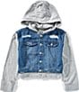 Tractr Big Girls Terrycloth/Denim Two-Fer Hooded Jacket, Color:Indigo 2 - Image 1