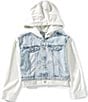 Tractr Big Girls Terrycloth/Denim Two-Fer Hooded Jacket, Color:Indigo 1 - Image 1