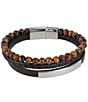 Trafalgar Beaded And Leather 3 Strand Bracelet, Color:Brown - Image 1