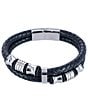 Color:Black Silver - Image 1 - Silver And Leather 2-Band Leather Bracelet