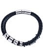 Color:Black Silver - Image 2 - Silver And Leather 2-Band Leather Bracelet