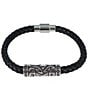 Trafalgar Silver Filigree Pattern On Black Leather Bracelet, Color:Black - Image 1