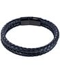 Trafalgar Simple 2 Band Braided Secure Clasp Leather Bracelet, Color:Black - Image 1