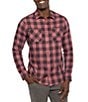 Color:Earth Red/Black - Image 1 - Cloud Flannel Plaid Long Sleeve Woven Shirt
