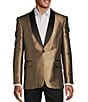 Color:Gold - Image 1 - Modern Fit Metallic Jacquard Pattern Suit Jacket