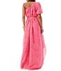 Color:Papillon Pink - Image 2 - Afloat Sheer Burnout Asymmetrical One-Shoulder Puff Sleeve High-Low Hem Belted Maxi Dress