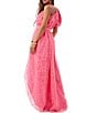 Color:Papillon Pink - Image 3 - Afloat Sheer Burnout Asymmetrical One-Shoulder Puff Sleeve High-Low Hem Belted Maxi Dress