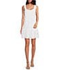 Color:White Wash - Image 1 - Anzu Woven Scoop Neck Sleeveless Embroidered Ruffle Lace Hem Shift Dress