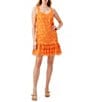 Color:Aperol Orange - Image 1 - Anzu Woven Scoop Neck Sleeveless Embroidered Ruffle Lace Hem Shift Dress