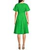 Trina Turk Ashe Poplin V-Neck Short Sleeve Fit-And-Flare Midi Dress, Color:Grass Court Green - Image 2