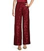 Color:Ruqa Red - Image 1 - Atarashii Stretch Allover Sequin Straight Wide-Leg Coordinating Pants