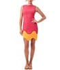 Color:Hibiscus - Image 1 - Attina Crepe Knit Color Block Scallop Hem Boat Neck Sleeveless Sheath Dress