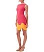 Color:Hibiscus - Image 3 - Attina Crepe Knit Color Block Scallop Hem Boat Neck Sleeveless Sheath Dress