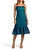 Color:Majorelle Blue/Zelliege Green - Image 1 - Aziza Mod Floral Print Sheer Burnout Woven Square Neck Sleeveless Drop Waist Midi Dress
