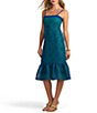 Color:Majorelle Blue/Zelliege Green - Image 3 - Aziza Mod Floral Print Sheer Burnout Woven Square Neck Sleeveless Drop Waist Midi Dress