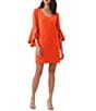 Color:Ferry Red - Image 3 - Barbette Stretch Scoop Neck 3/4 Ruffled Cape Sleeve Sheath Dress