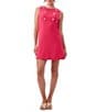 Color:Hibiscus - Image 1 - Boat House Round Neck Sleeveless Button Detail Princess Seam A-Line Mini Dress